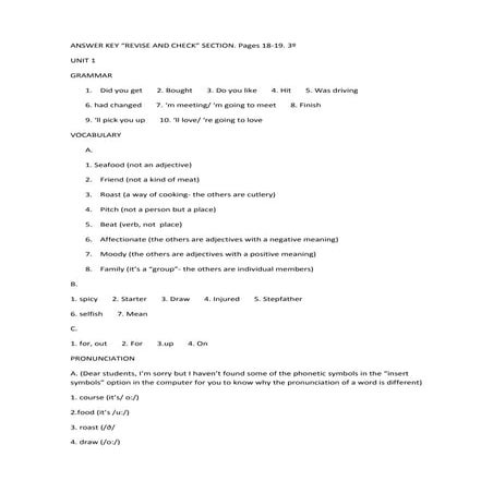 Answer key unit 1 3º