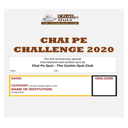 Chai Pe Challenge 2020 by Chai Pe Quiz