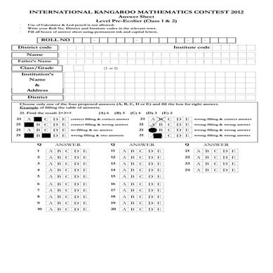 Answer sheet2012