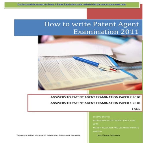 Answers to Patent Agent Examination - IIPTA