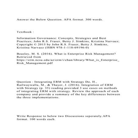 Answer the Below Question. APA format. 300 words.Textbook .docx