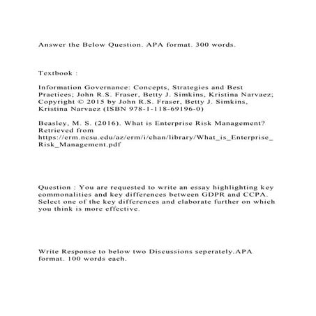 Answer the Below Question. APA format. 300 words.Textbook .docx