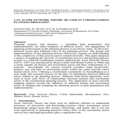 Can Actor Network Theory be used in Understanding Planning Processes ...