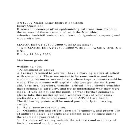 ANT2002 Major Essay Instructions.docxEssay Question Discuss.docx