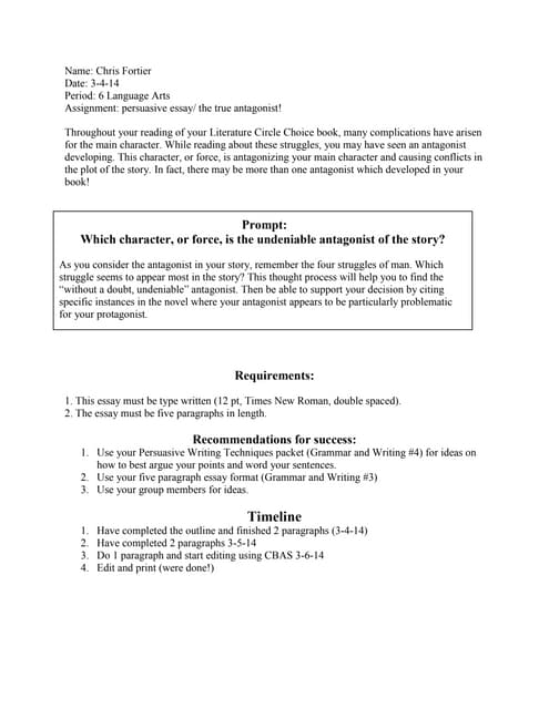 Protagonist personality essay picture