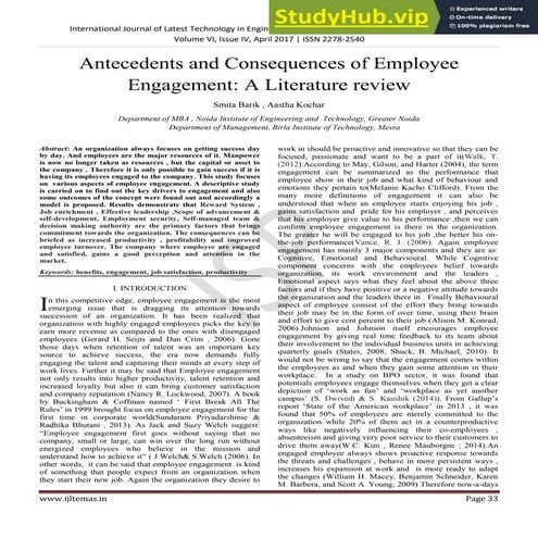 Antecedents And Consequences Of Employee Engagement A Literature Review ...