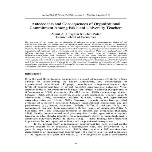 Antecedents and consequences of organizational commitment