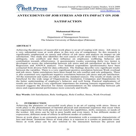 Antecedents of job stress and its impact on job | PDF
