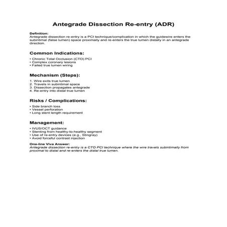 Antegrade Dissection Re-entry (ADR) Technique in Complex PCI Procedures ...