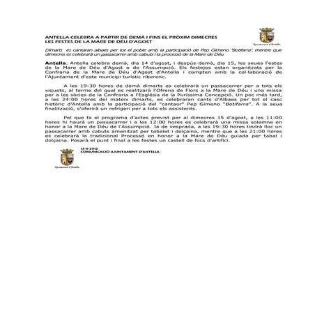 Antella celebra les festes de la mare de déu d'agost