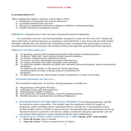 What is antenatal care, it's objectives and more