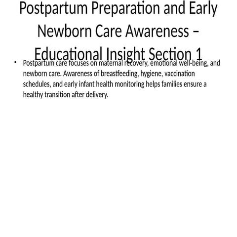 Comprehensive Postpartum Preparation and Early Newborn Care Awareness ...
