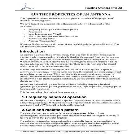 Antenna parameters part 1: Frequency bands, Gain and Radiation Pattern