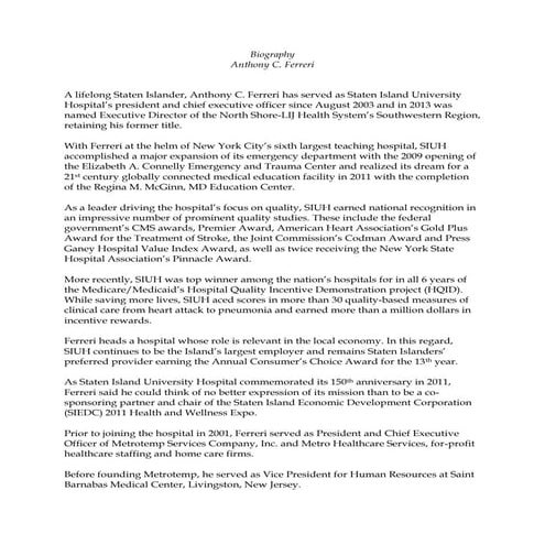 Anthony Ferreri – 2014 nominee for Modern Healthcare’s Community Leadership Award