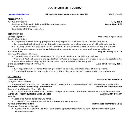 Anthony Zipparro Resume | PDF