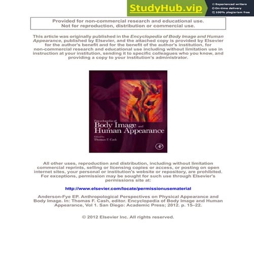 Anthropological Perspectives On Physical Appearance And Body Image | PDF