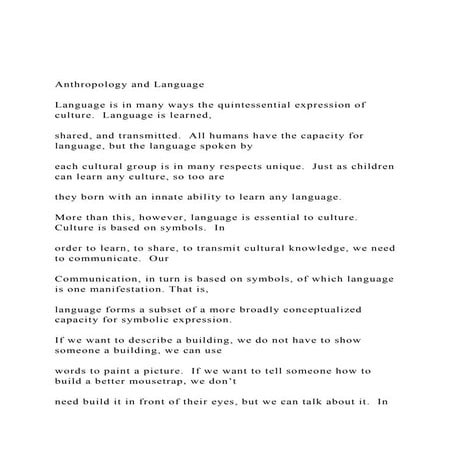 Anthropology and LanguageLanguage is in many ways the quin.docx