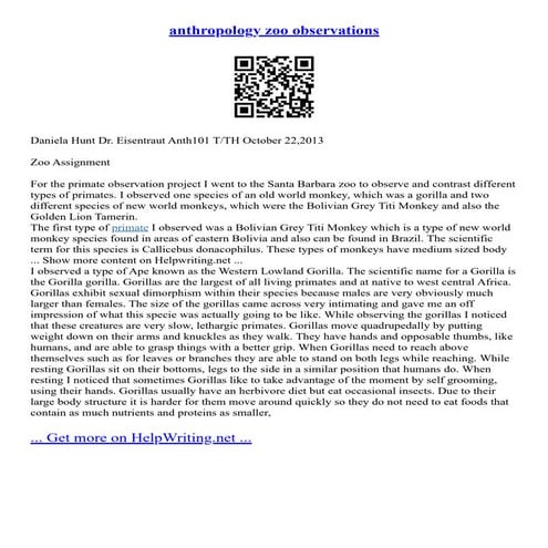 Anthropology Zoo Observations | PDF