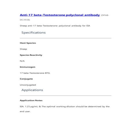 Anti 17 beta-testosterone polyclonal antibody
