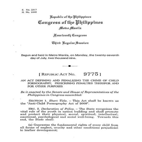 R.A. No. 9775 - Anti-Child Pornography Act of 2009