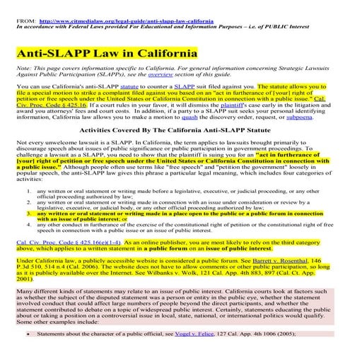 Anti slapp law of california