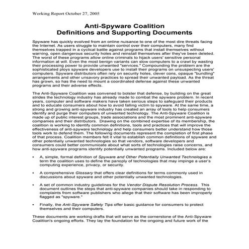 Anti spyware coalition definitions and supporting documents
