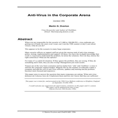 Anti virus in the corporate arena