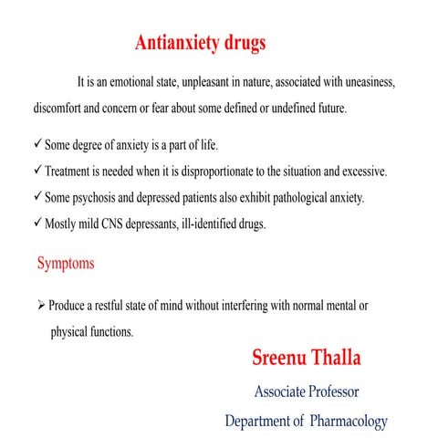 Antianxiety drugs  symptoms and pharmacology