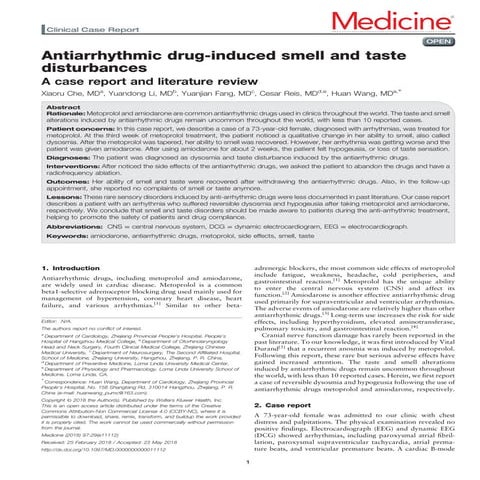 Antiarrhythmic taste smell disturbances 1