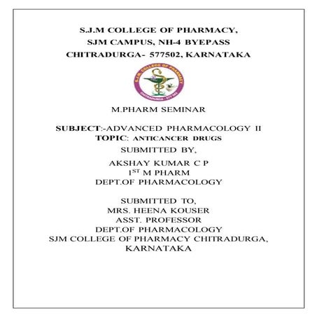 Anticancer drugs and classification and mechanism of action