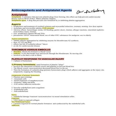 Antiplatelets and anticoagulants | PPTX