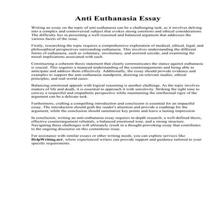 Anti Euthanasia Essay