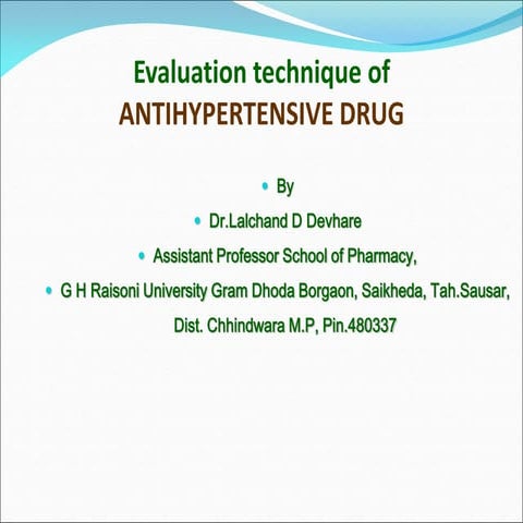 Evaluation technique of antihypertensive  drug