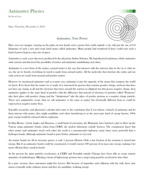 Science essays antimatter image