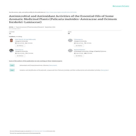 Antimicrobial and antioxidant activities of the essential