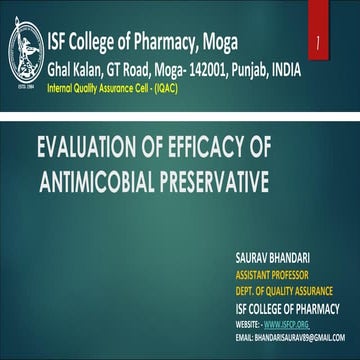EVALUATION OF EFFICACY OF ANTIMICOBIAL PRESERVATIVE