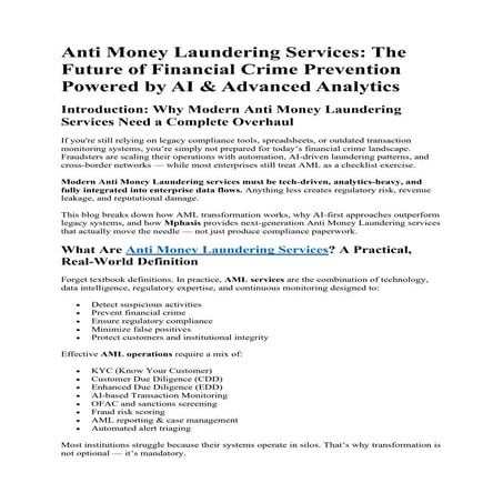 Anti Money Laundering Services: The Future of Financial Crime Prevention Powe...