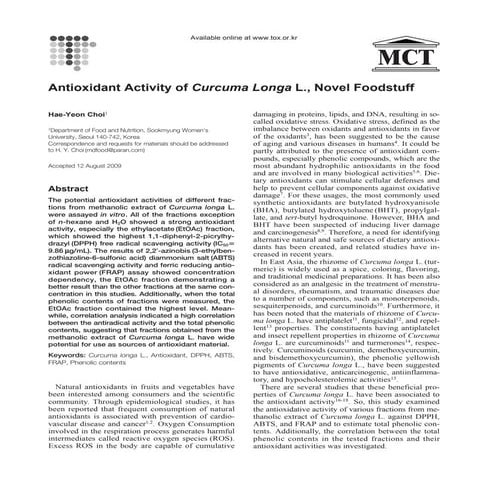 Antioxidant activity of curcuma longa l., novel foodstuff | PDF