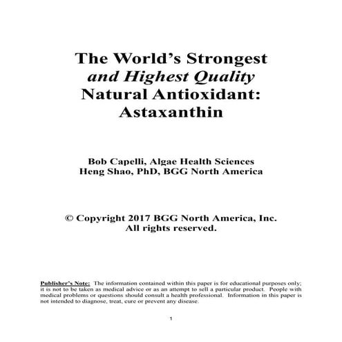 Astaxanthin - Strongest & Highest Quality Antioxidant white paper | PDF