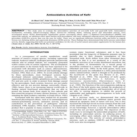 Antioxidative activities of kefir