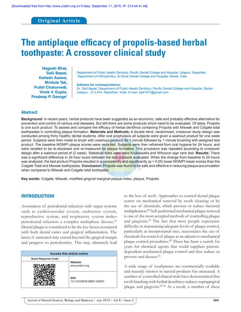 Antiplaque efficacy of propolis bas...