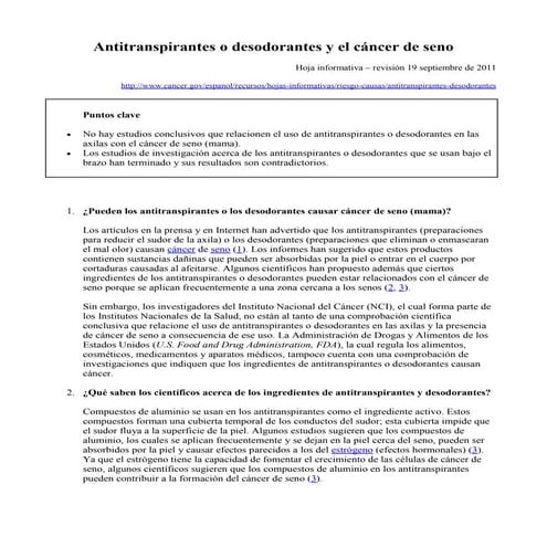 Antitranspirantes o desodorantes y el cáncer de seno - National Cancer Institute