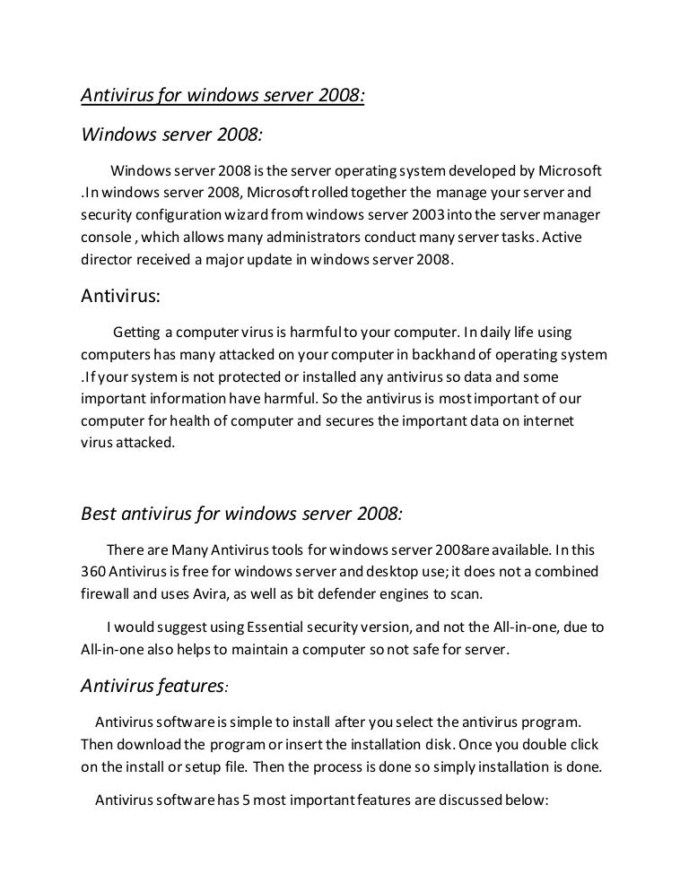 Free antivirus for window server 2008