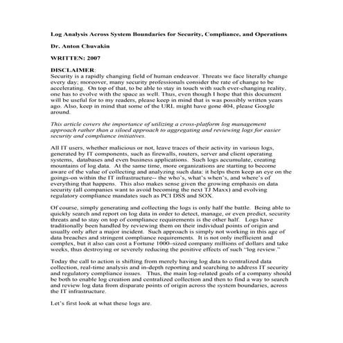 Log Analysis Across System Boundaries for Security, Compliance, and Operations