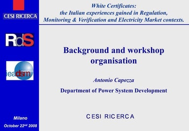 White Certificates: the Italian experiences gained in Regulation, Monitoring ...