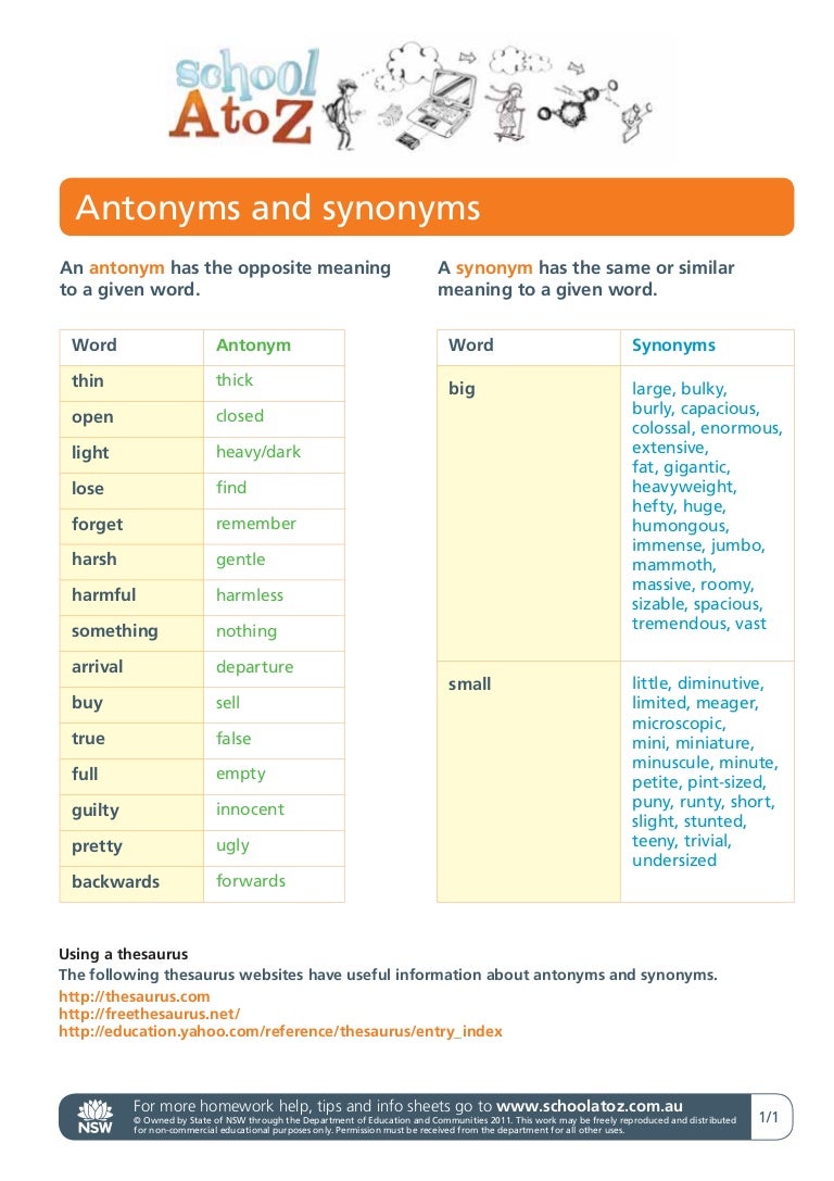 Antonyms and synonyms
