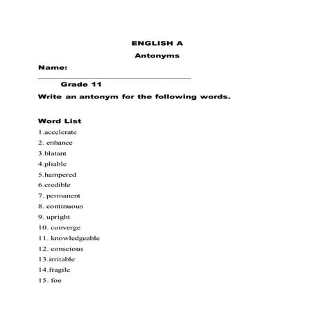 Antonyms List Exploring Opposites: Enhancing Vocabulary With Antonyms