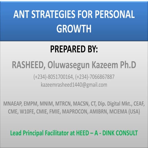 ANT STRATEGIES FOR PERSONAL GROWTH and organization