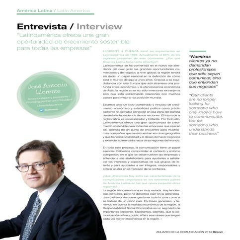 Entrevista a José Antonio Llorente en Anuario de la Comunicación 2014