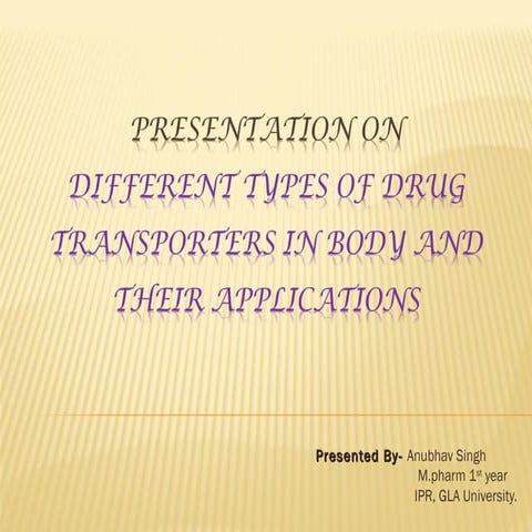 Different types of Drug Transporters in body By Anubhav Singh M.pharm 1st year